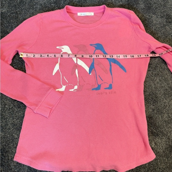 NWT ivory ella Penguin Parade Pink Long Sleeve Waffle Tee Women Small Cotton - Picture 6 of 7